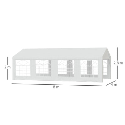 Tente Tonnelle de Réception Jardin Chapiteau PE Imperméable Tube Acier 7.98L x 3.92l x 2.8Hm Blanc Neuf 14