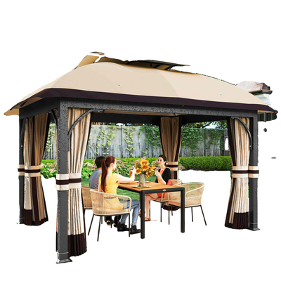 11' x 13' Khaki Double Roof Patio Gazebo with Galvanized Frame