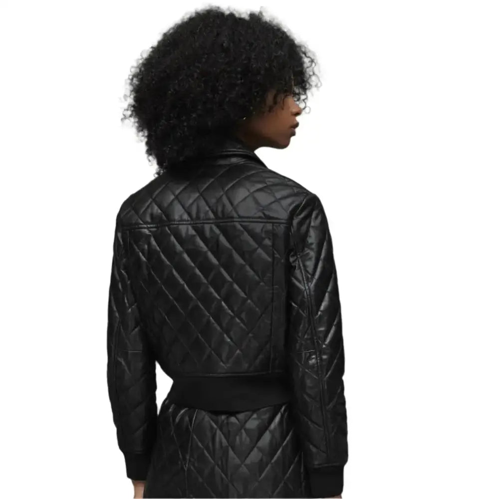 Women’s Black Quilted Leather Bomber Jacket Riders Republic UK