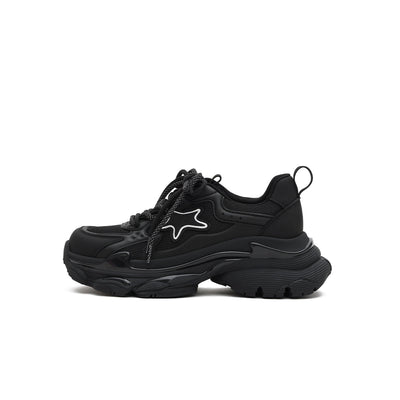 Women's Black Retro Platform Sneakers – Star Detail