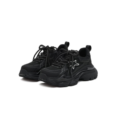 Women's Black Retro Platform Sneakers – Star Detail