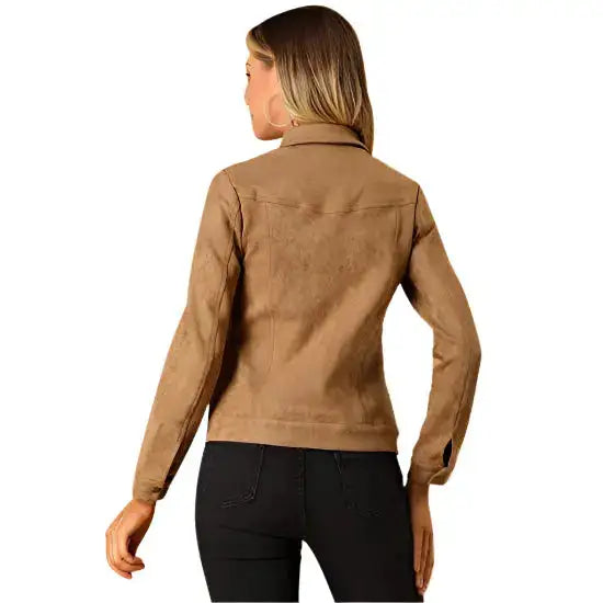 Women’s Brown Button Suede Leather Jacket Riders Republic UK