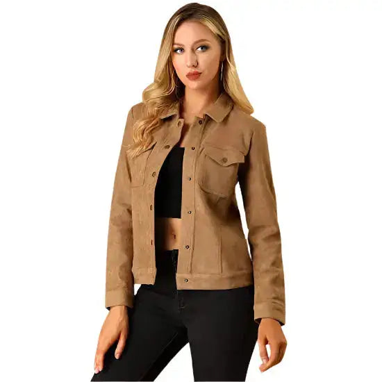 Women’s Brown Button Suede Leather Jacket Riders Republic UK