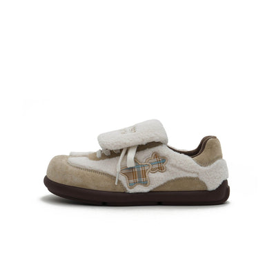 Women's Sherpa Velcro Sneakers – Plaid Star Patch Cozy Winter Shoes
