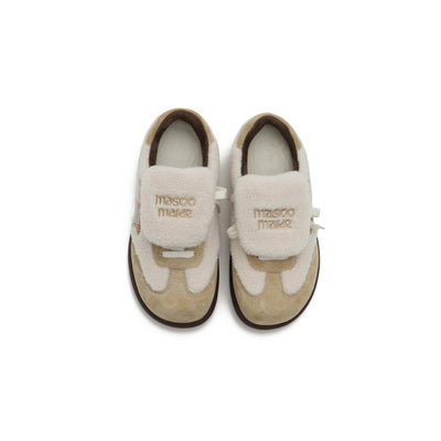 Women's Sherpa Velcro Sneakers – Plaid Star Patch Cozy Winter Shoes