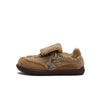 Women's Sherpa Velcro Sneakers – Plaid Star Patch Cozy Winter Shoes