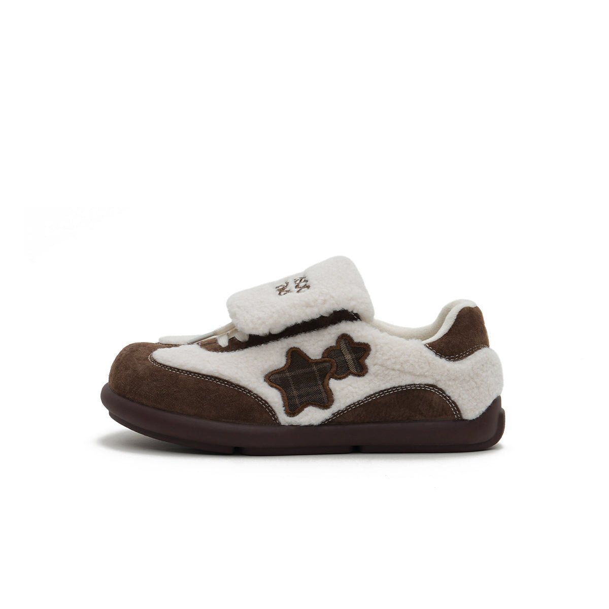Women's Sherpa Velcro Sneakers – Plaid Star Patch Cozy Winter Shoes