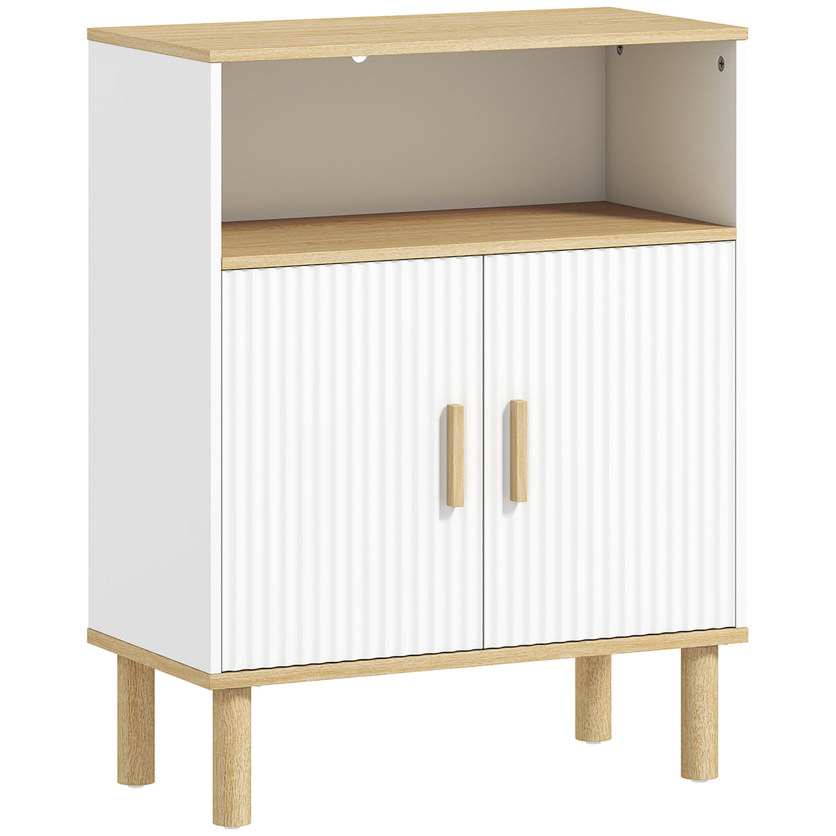 Meuble de salle de bain, meuble de rangement avec 2 portes, compartiment ouvert, étagère réglable, 60x29,5x76,5cm, blanc Aosom