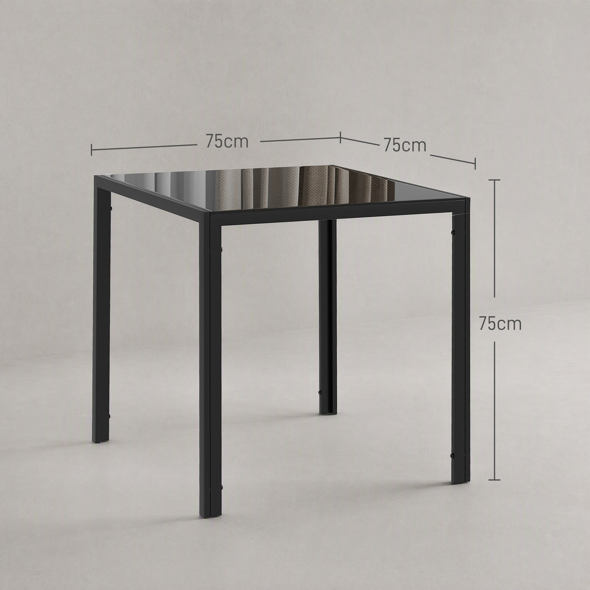 Table à manger pour 4 personnes, table de cuisine avec plateau en verre trempé et pieds en acier, 75 x 75 x 75 cm, noir