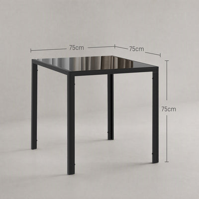 Table à manger pour 4 personnes, table de cuisine avec plateau en verre trempé et pieds en acier, 75 x 75 x 75 cm, noir