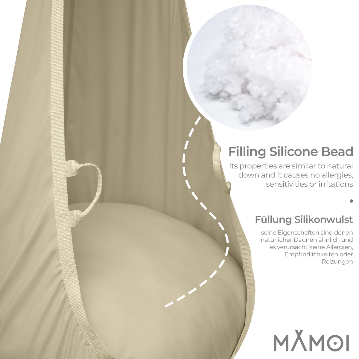 MAMOI® bozzolo sospeso, altalena terapeutica, altalena sensoriale, altalena in tessuto da interno, seduta sospesa, amaca a bozzolo