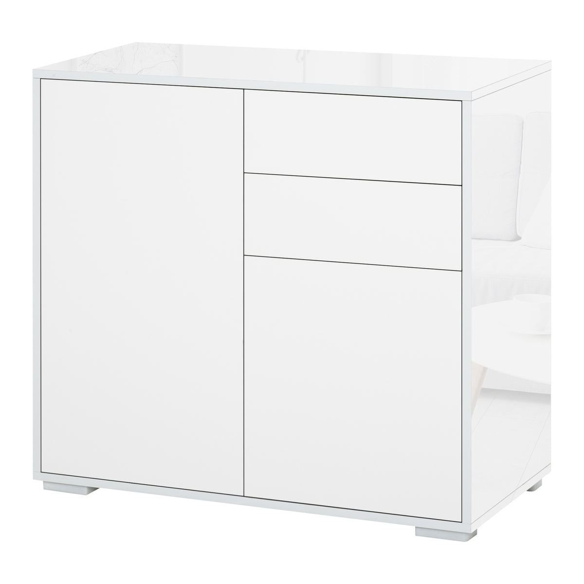 Meuble de rangement buffet commode armoire de rangement avec 2 tiroirs et 2 placards à portes, étagères réglables, pour salon, cuisine, chambre, 79 x 36 x 74 cm blanc