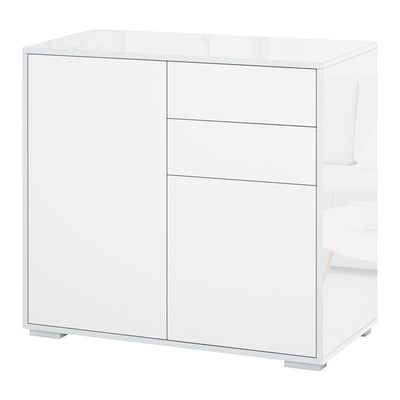 Meuble de rangement buffet commode armoire de rangement avec 2 tiroirs et 2 placards à portes, étagères réglables, pour salon, cuisine, chambre, 79 x 36 x 74 cm blanc