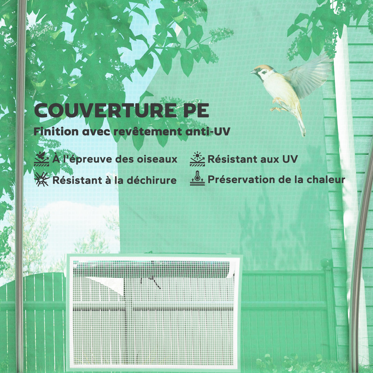 Serre de jardin tunnel 24m² 8L x 3l x 2H m - 16 fenêtres, Porte zippée enroulable acier galvanisé, bâche PE, Vert
