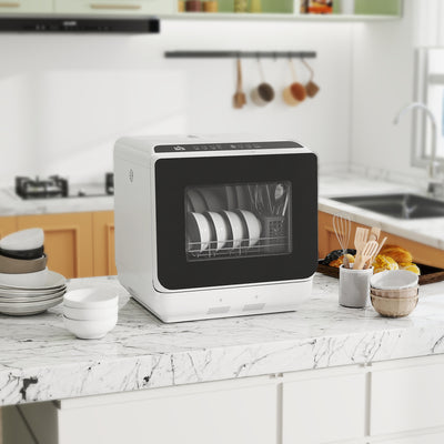 Mini lave-vaisselle compact 4 couverts, lave-vaisselle de table, 6 programmes, commandes tactiles, réservoir 6 L, blanc