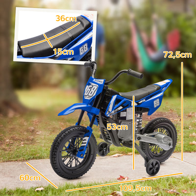Moto électrique pour enfant moto cross pour enfants de 3 à 6 ans 2 moteurs 12V vitesse 5 km/h 109,5x60x72,5cm bleu