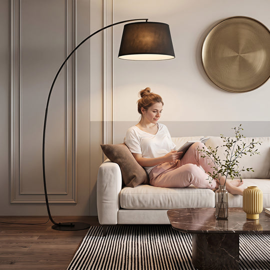 Lampe Lampadaire à Arc Salon Courbée - Lampe Arceau Moderne en Métal - Lampadaire sur Pied, Métal et Lin, Noir Aosom