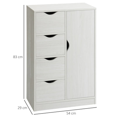 Meuble de rangement buffet commode moderne 1 placard et 4 tiroirs - en bois - pour salon, cuisine, entrée, salle à manger - blanc