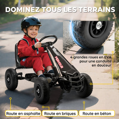 Kart à pédales Go-Kart pour enfants siège réglable pneus EVA embrayage manuel et frein 110 x 61 x 62 cm noir