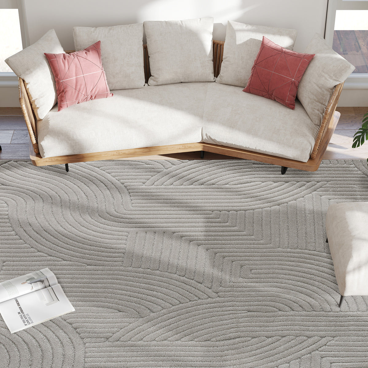 Tapis salon 230 x 160 cm, tapis à poils épais géométrique, moelleux et antidérapant, gris