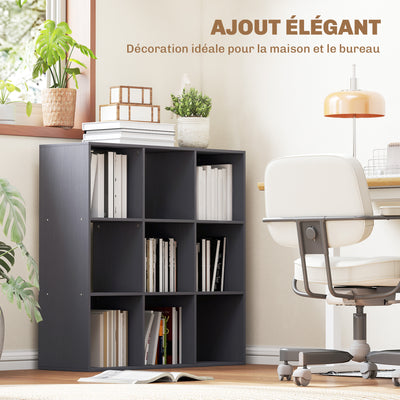 Bibliothèque, étagère de rangement à 3 niveaux avec 9 compartiments, pour salon, bureau, chambre, 91x29,5x91cm, gris