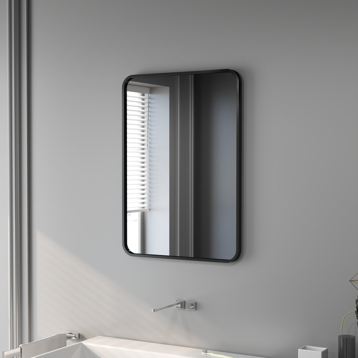 Miroir de Salle de Bain avec Cadre en Métal et Crochet, 50x2,5x70 cm, Noir