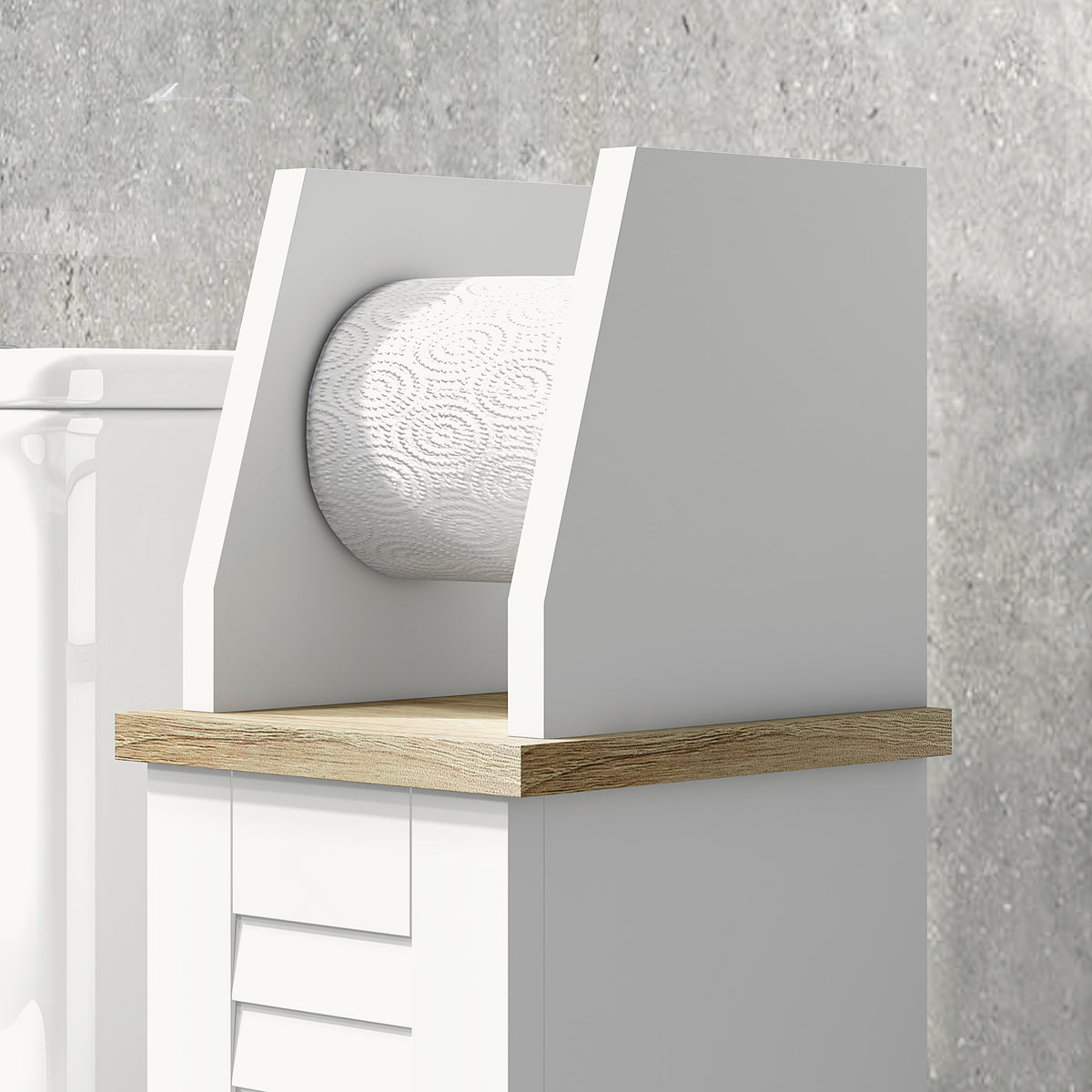 Meuble de salle de bain support papier toilette avec placard et étagère réglable 18 x 20 x 80 cm blanc