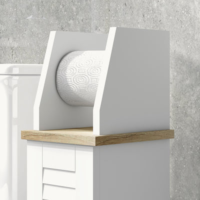 Meuble de salle de bain support papier toilette avec placard et étagère réglable 18 x 20 x 80 cm blanc