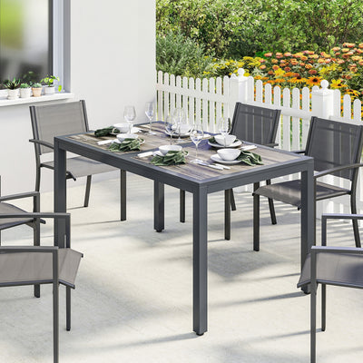 Table de jardin pour 4 à 6 personnes, table à manger extérieure avec plateau à effet bois, 140 x 80 x 72 cm, gris foncé