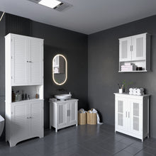 Meuble sous lavabo salle de bain - meuble sous-vasque - 2 portes rainurées avec étagère réglable - poignées alliage aluminium - dim. 60L x 30l x 60H cm - MDF blanc