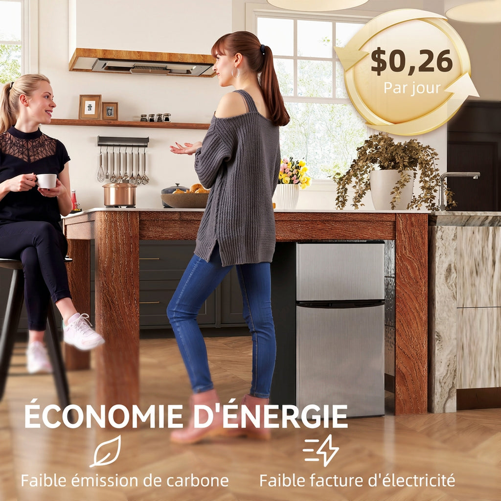 Réfrigérateur congélateur 88 L, petit réfrigérateur combiné avec portes réversibles et éclairage, 45,5x50x86,5cm, noir