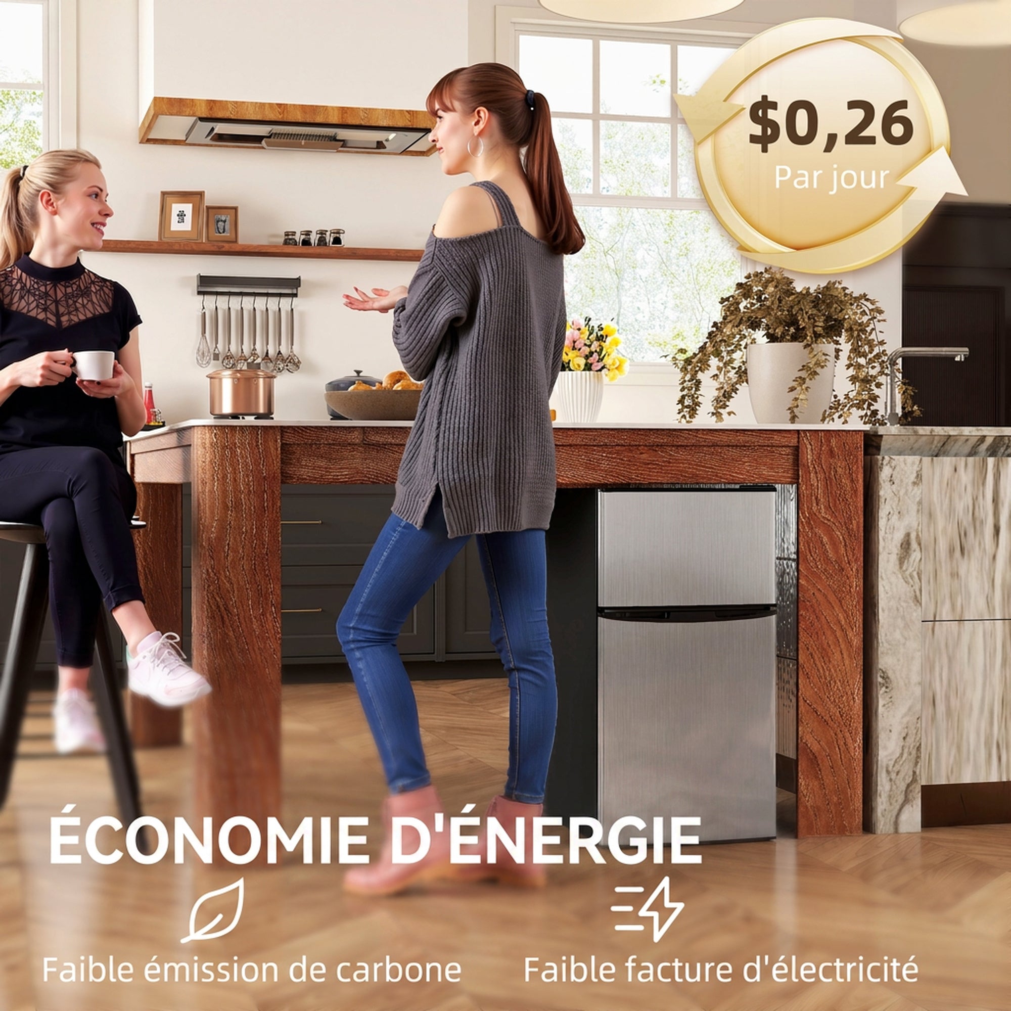 Réfrigérateur congélateur 88 L, petit réfrigérateur combiné avec portes réversibles et éclairage, 45,5x50x86,5cm, noir