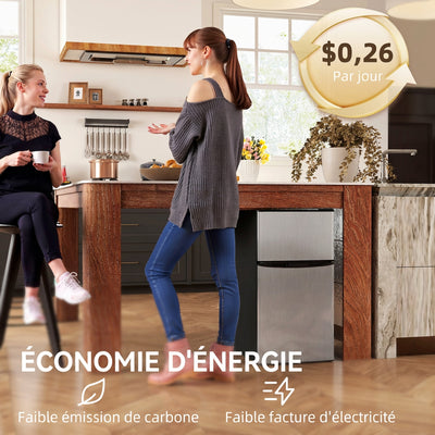 Réfrigérateur congélateur 88 L, petit réfrigérateur combiné avec portes réversibles et éclairage, 45,5x50x86,5cm, noir
