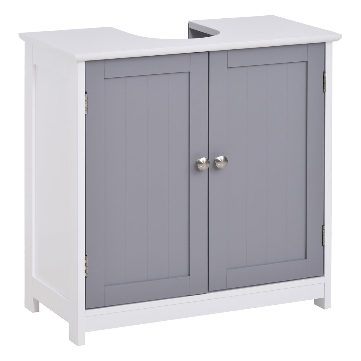Meuble salle de bain sous lavabo - meuble sous-vasque - placard 2 portes avec étagère - dim. 60L x 30l x 60H cm - en bois gris blanc