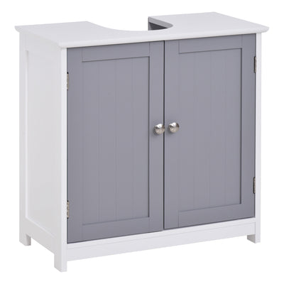 Meuble salle de bain sous lavabo - meuble sous-vasque - placard 2 portes avec étagère - dim. 60L x 30l x 60H cm - en bois gris blanc