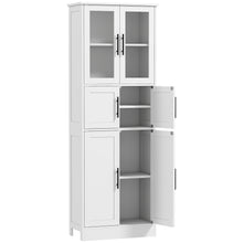 Meuble de salle de bain, meuble de rangement 6 niveaux, 6 portes dont 2 vitrées, étagères réglables, 60x30x170cm, blanc