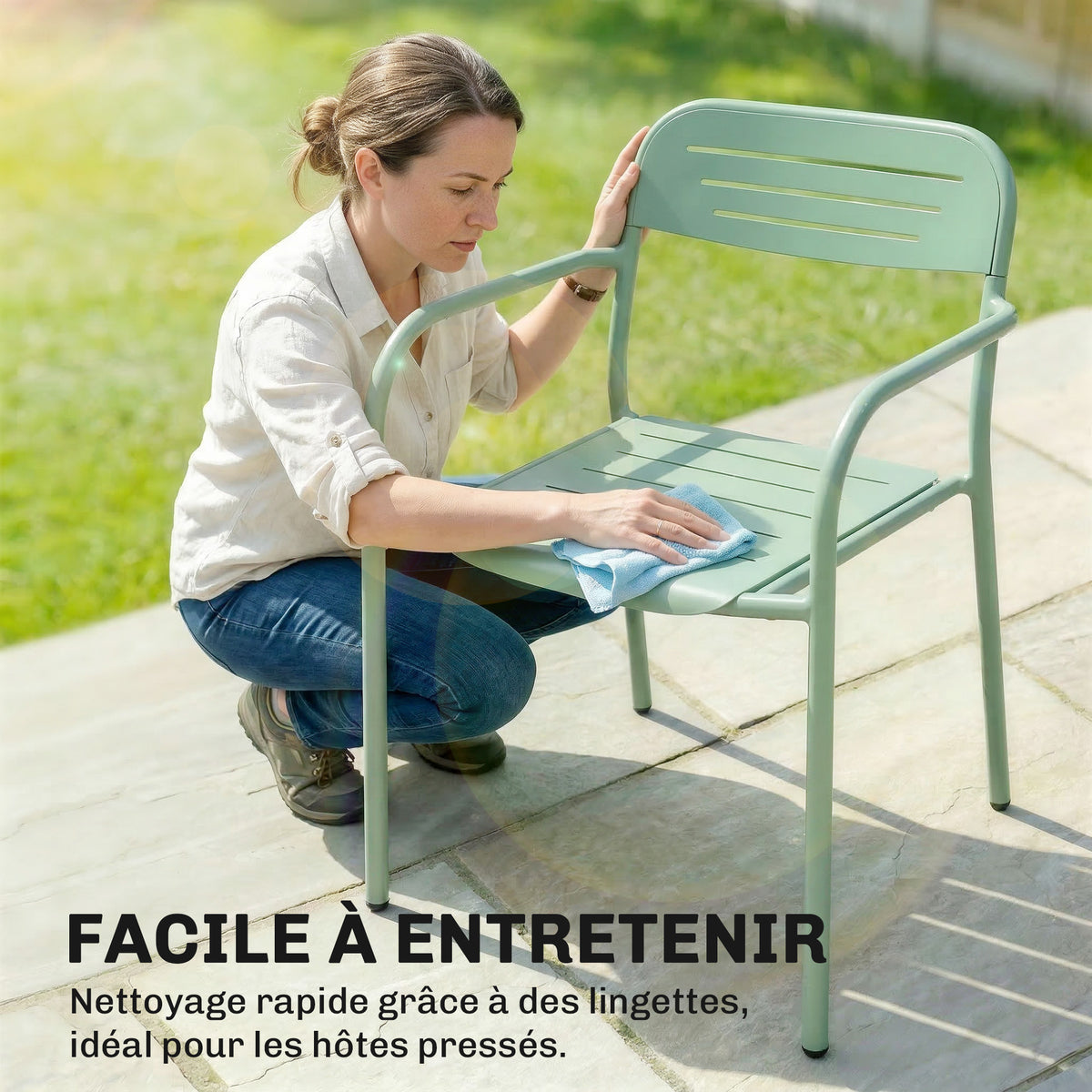 Lot de 2 Chaises de Jardin Salon de Jardin Empilable Résistant aux Intempéries avec Accoudoirs 56x58x78cm Vert