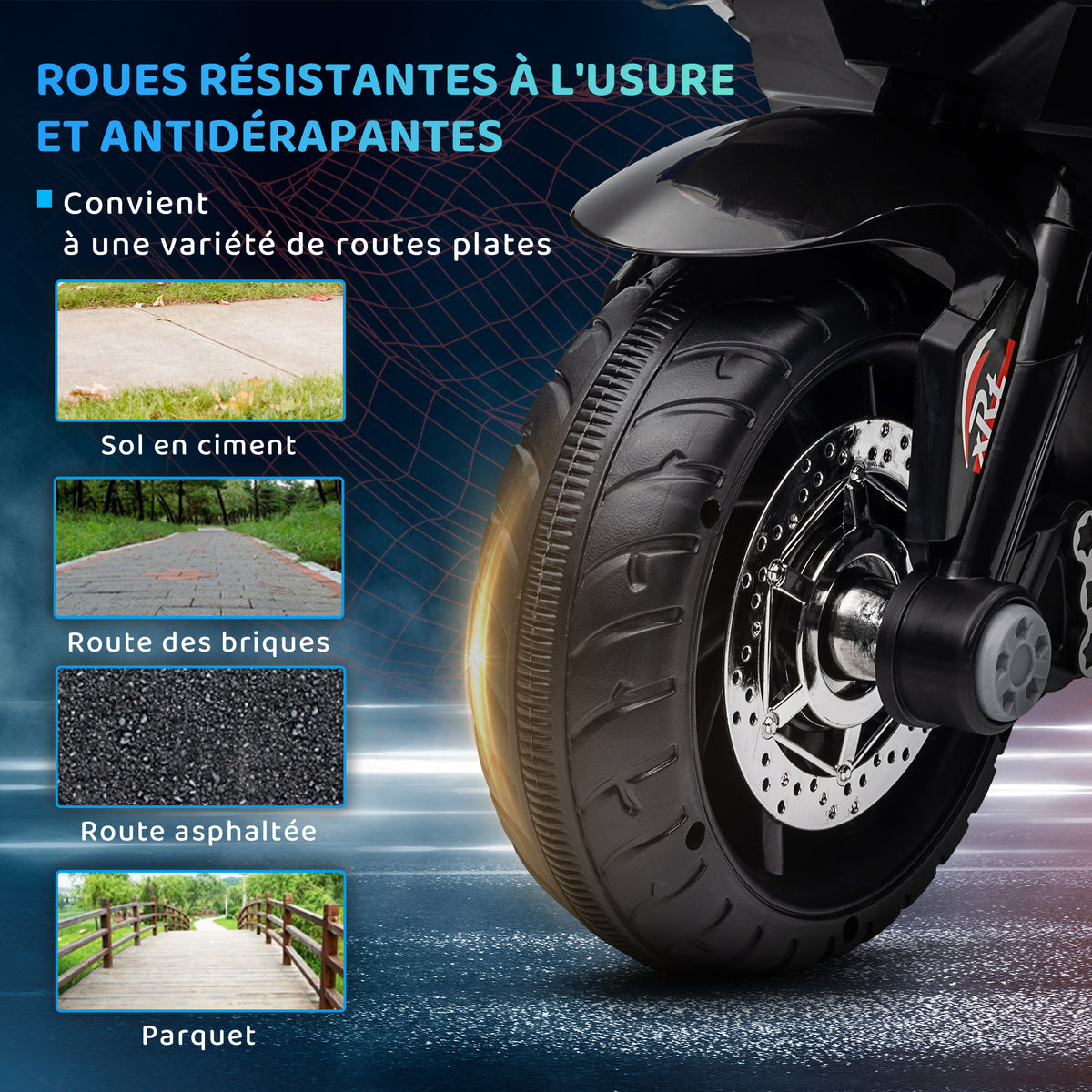 Moto électrique enfants 3 roues 6 V, voiture électrique enfants 3 à 5 ans, effets lumineux et sonores, 86x42x52cm, bleu