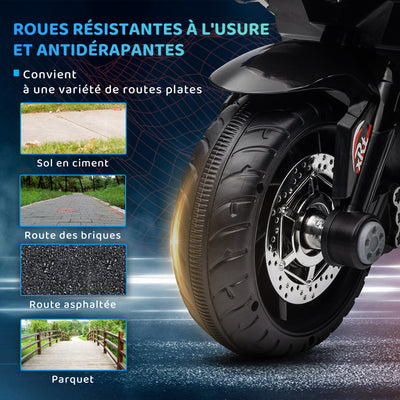Moto électrique enfants 3 roues 6 V, voiture électrique enfants 3 à 5 ans, effets lumineux et sonores, 86x42x52cm, bleu