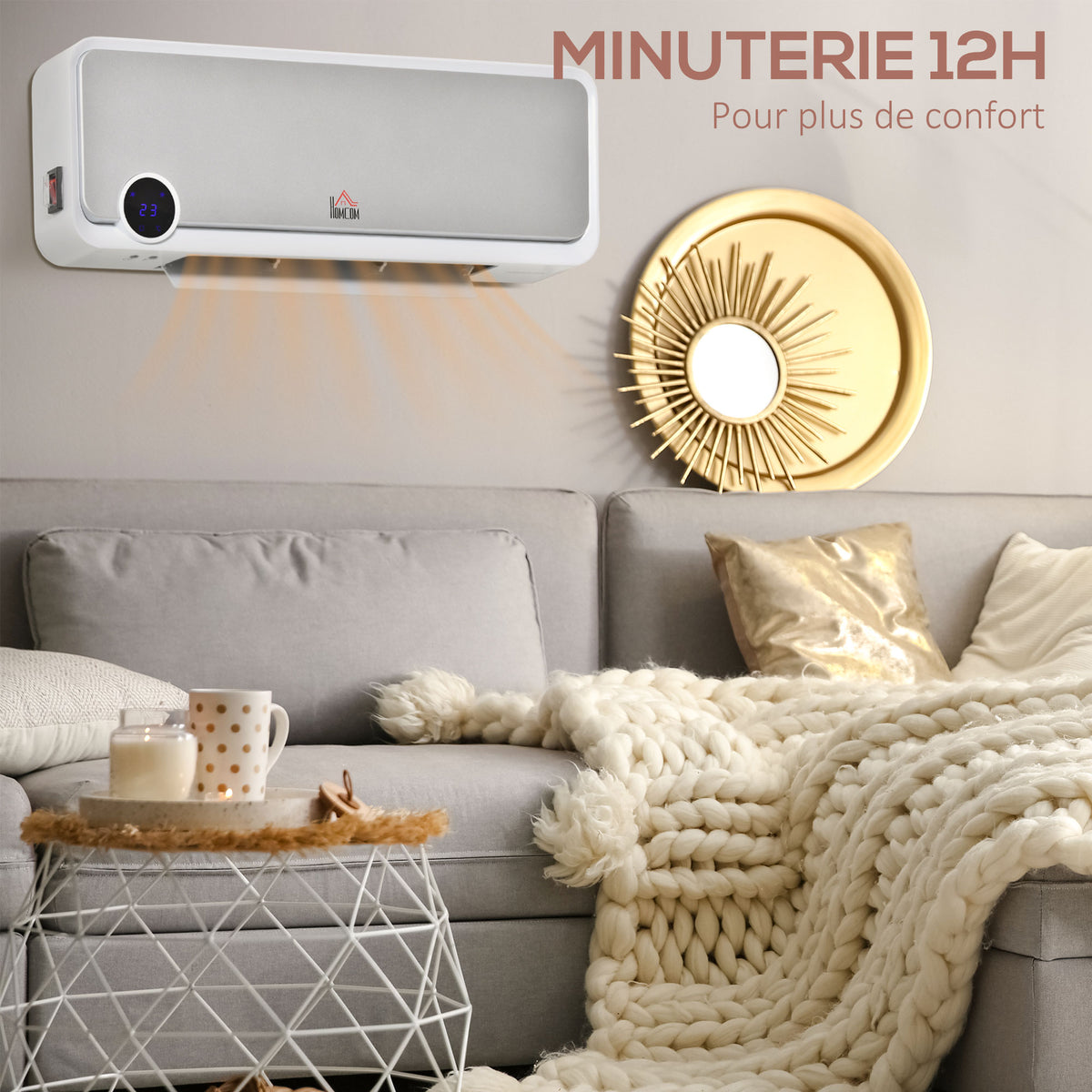 Radiateur mural soufflant oscillant 2000 W - chauffage céramique PTC - 3 niveaux Aosom
