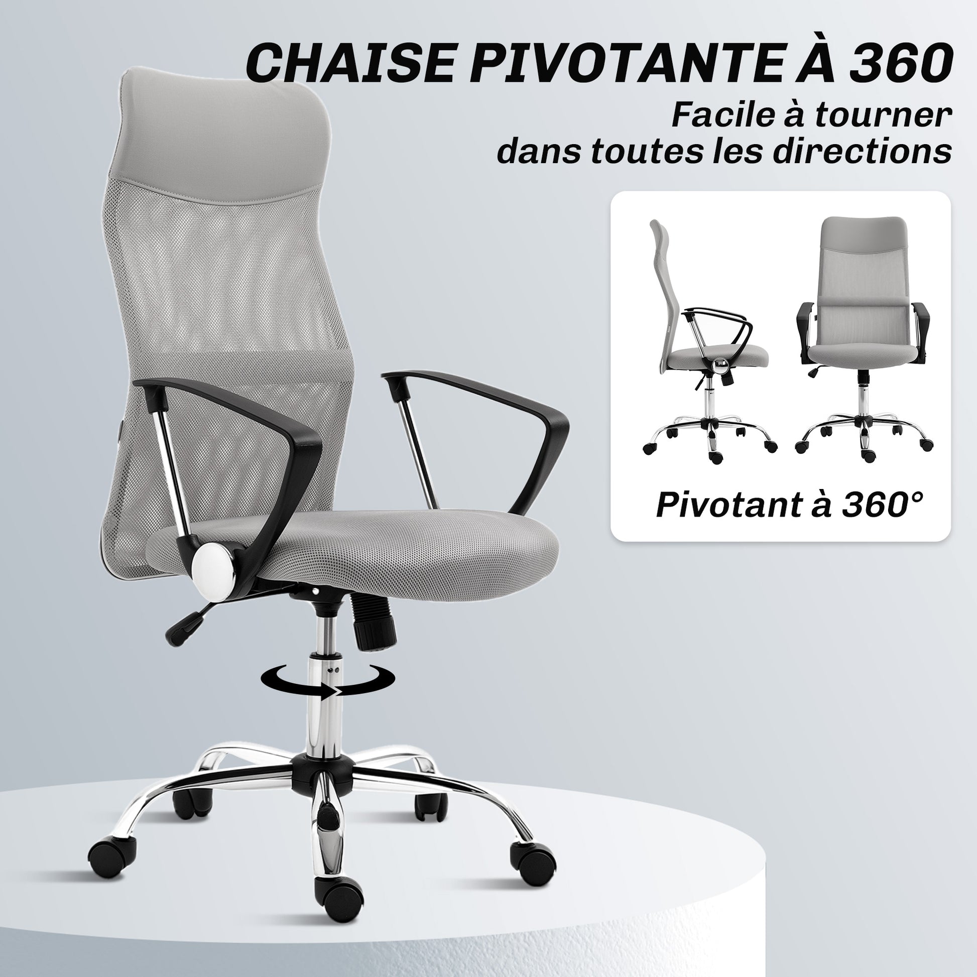 Fauteuil de bureau manager dossier ergonomique hauteur assise réglable pivotant tissu maille 63x65x119109-119cm gris