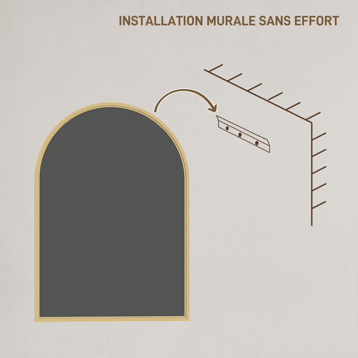 Miroir mural arqué miroir de salle de bain avec cadre en alliage d'aluminium pour chambre salon entrée 50 × 70 cm or