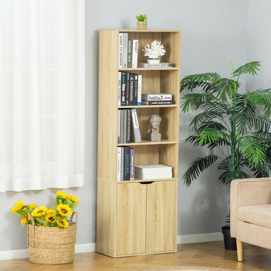 Bibliothèque Armoire à livres avec 4 compartiments ouverts et 2 portes pour le salon et le bureau 59x29x180 cm Bois naturel