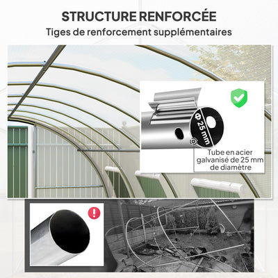 Serre tunnel de jardin 18m², serre de jardin tunnel avec portes et 8 fenêtres, bâche PE 140g/m² 600 x 300 x 200 cm blanc