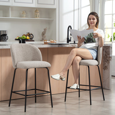 Lot de 2 Tabourets de Bar, Chaises de Bar, Repose-Pieds et Dossier, Tissu Effet Lin, Hauteur d'Assise 68cm, Gris Clair