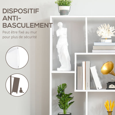 Bibliothèque étagère Zig zag Design Contemporain 70L x 24l x 178H cm Panneaux Particules Blanc