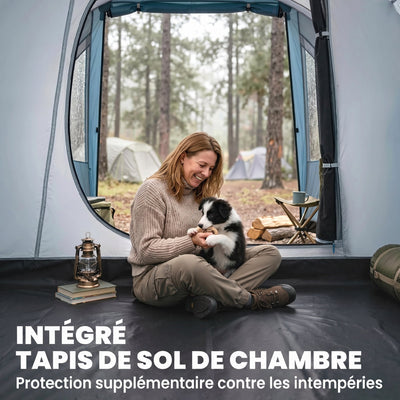 Tente de camping familiale 3 personnes, tente tunnel imperméable, 2 portes fenêtres, ventilée 4,6 x 2,6 x 1,9 m, bleu