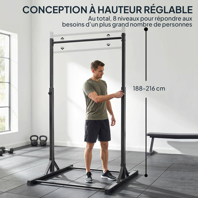 Station de musculation et barre de traction power tower 200 kg avec 8 niveaux de hauteur noir