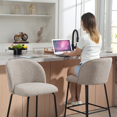 Lot de 2 Tabourets de Bar, Chaises de Bar, Repose-Pieds et Dossier, Tissu Effet Lin, Hauteur d'Assise 68cm, Gris Clair
