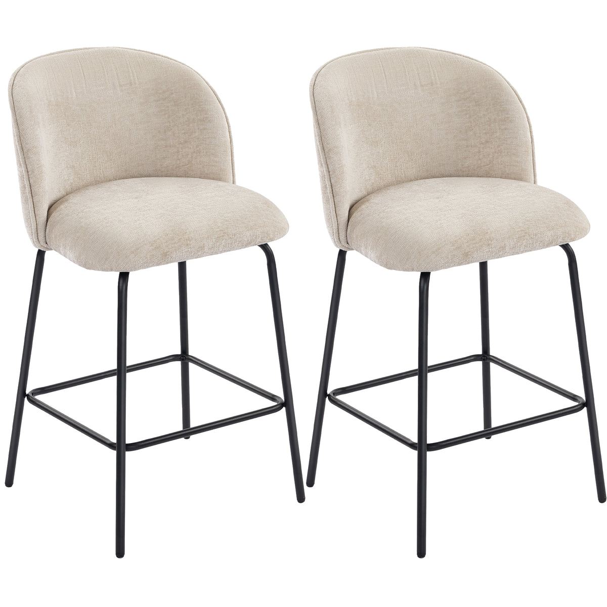 Lot de 2 tabourets de bar, chaises de bar avec repose-pieds et dossier, tissu en chenille, hauteur d'assise 68 cm, beige
